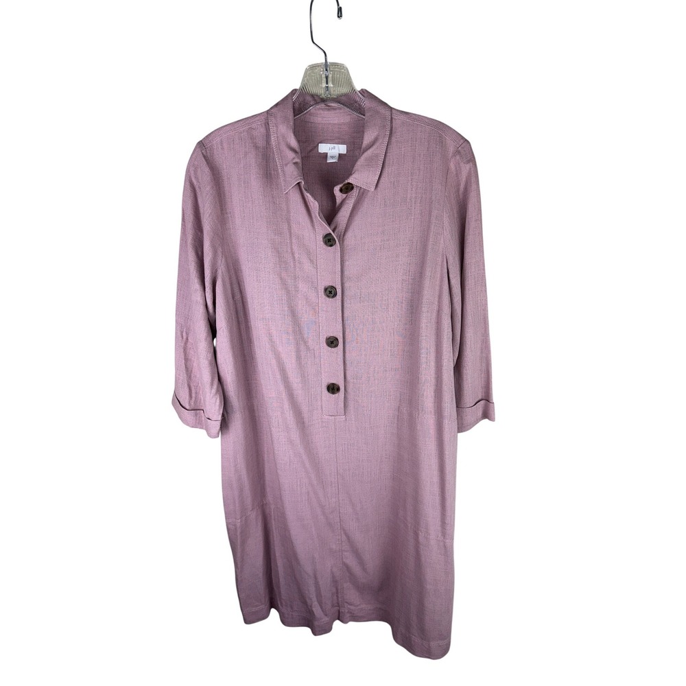 J. Jill Womens Small Mauve Linen Blend Button Front Dress 3/4 Sleeve Pink